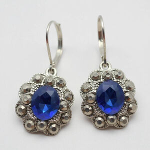 Monet Earrings Blue Silver Vintage 1499
